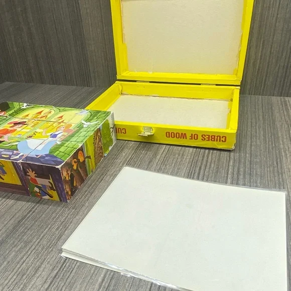 Wooden Toy Block Picture Cubes Vintage Snow White Cinderella - Picture 14 of 16